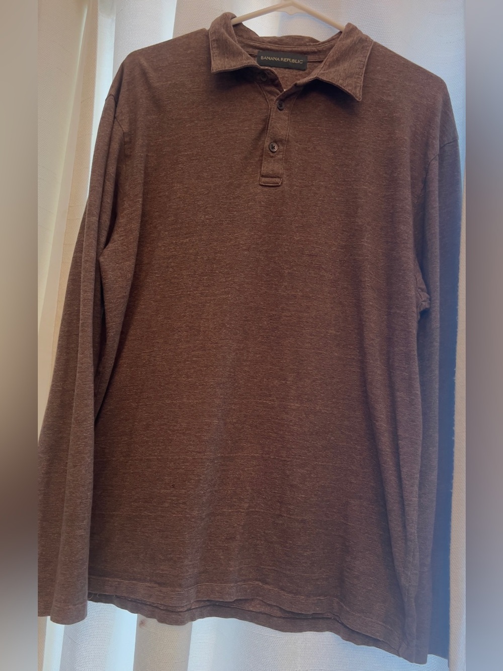 Banana Republic Men's Long-Sleeve Polo Shirt in Brown Size Large
